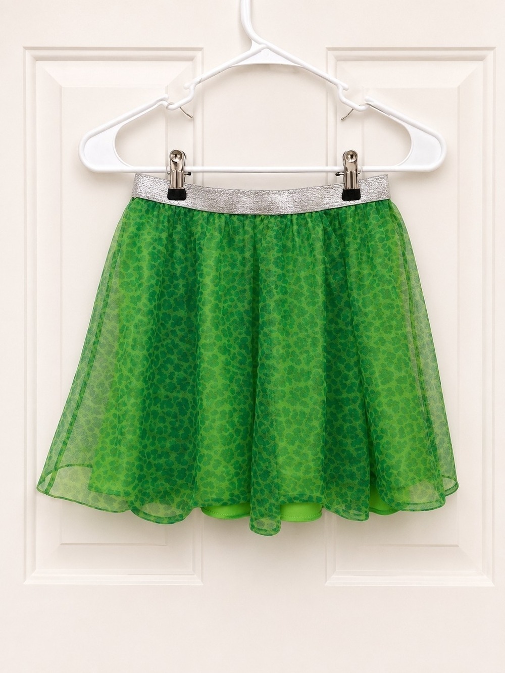 Girls Green Tulle Skirt Silver Elastic Waistband - Picture 4 of 6